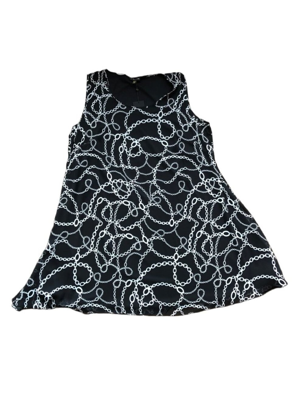 Yoek Black Label Black & White Crepey Mesh Chain Pattern Flowy Dress
